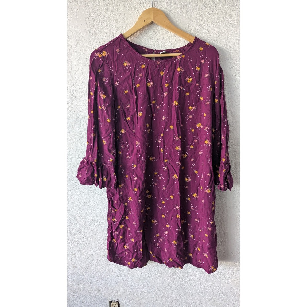 Old Navy‎ Womens Purple Floral Ruffle Sleeve Shift Dress Large Plum Boho Tunic